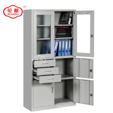 Luoyang huadu swing glass door steel cupboard locker with three drawer